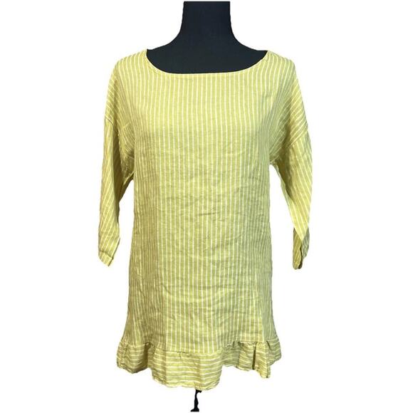 Lungo L'arno Linen Tunic Yellow Size Small Lagenlook Minimalist Beachy Coastal - Picture 1 of 7